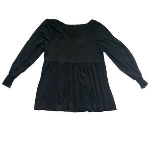 Alishebuy. Women's black blouse, size XL. Sleeves with elastic design. Made in C